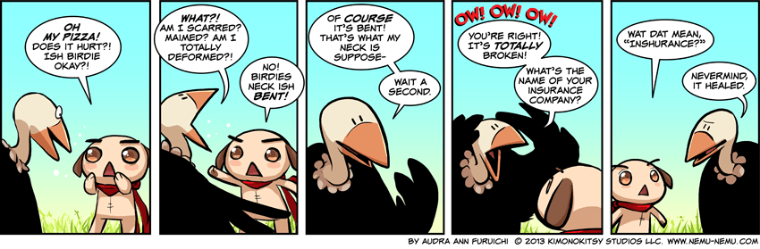 The bird is a quick thinker, but Anpan ain't no GEICO gecko. Episode 1005 - Bent